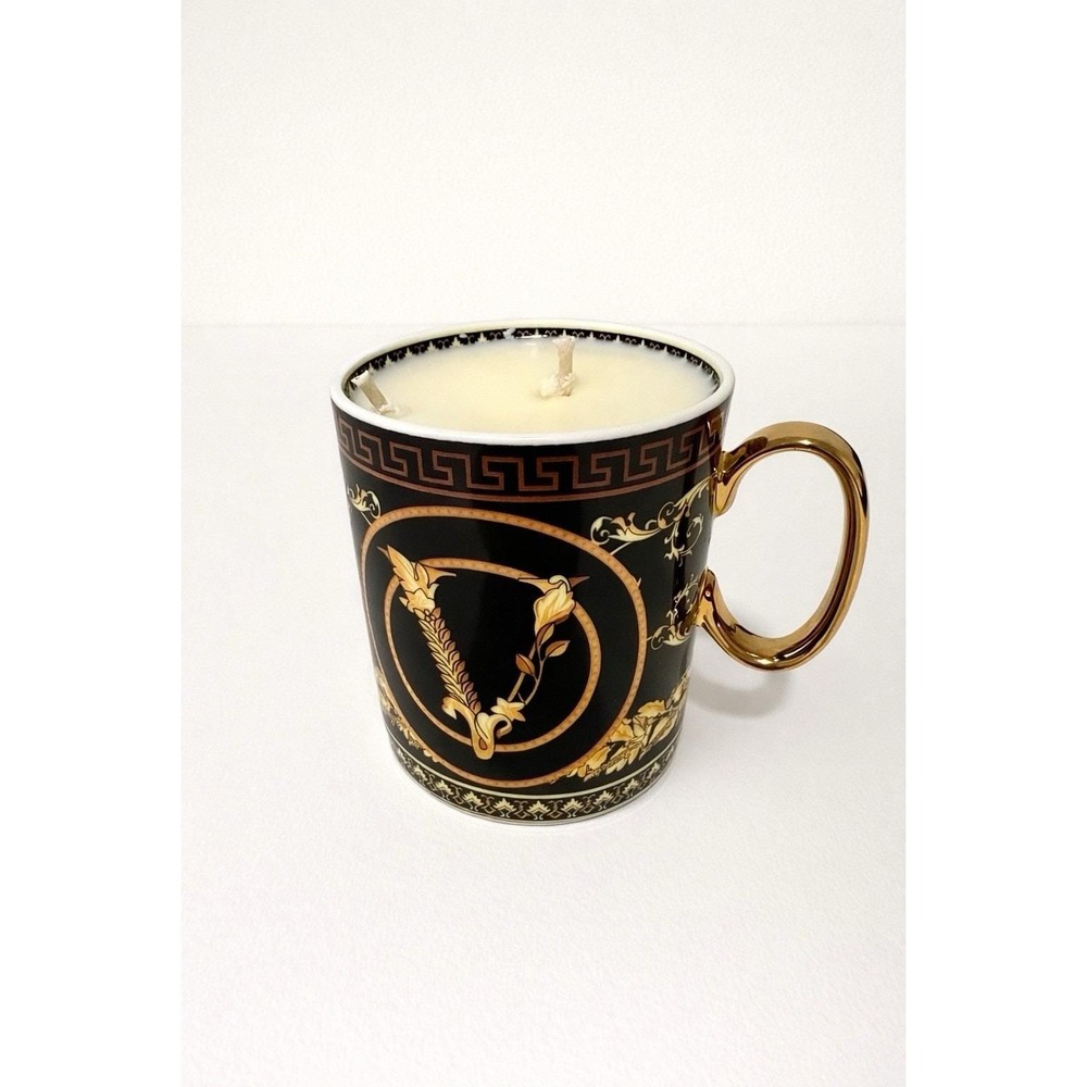 Versace Rosenthal Virtus Gala Black & Gold Mug Candle Porcelain w/Box Never Used